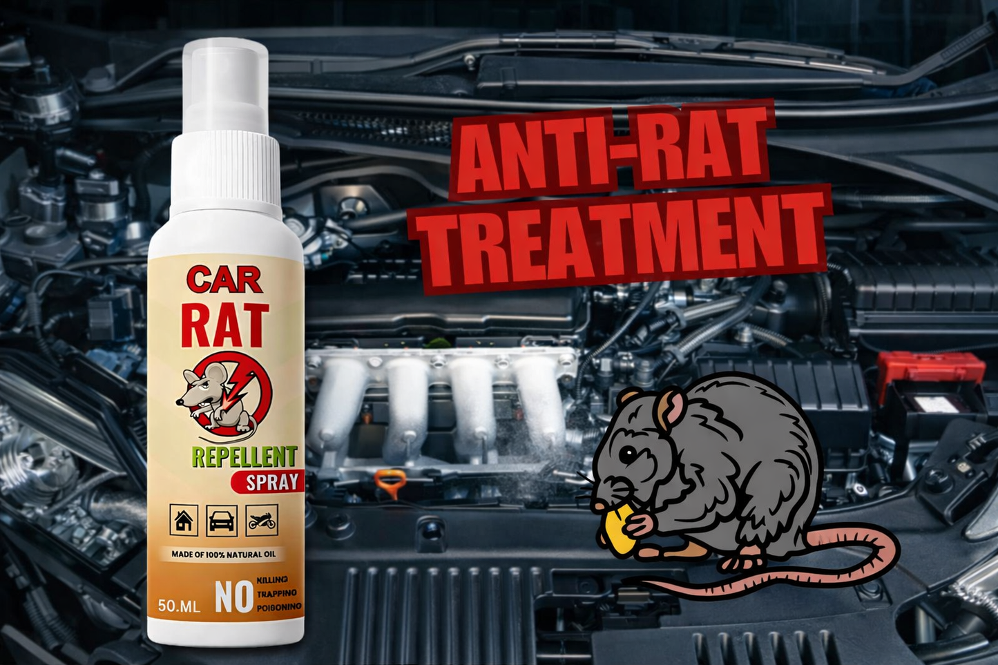 🐀✨ Rat Repellent Spray (Pack of 2) 🚗🛡️