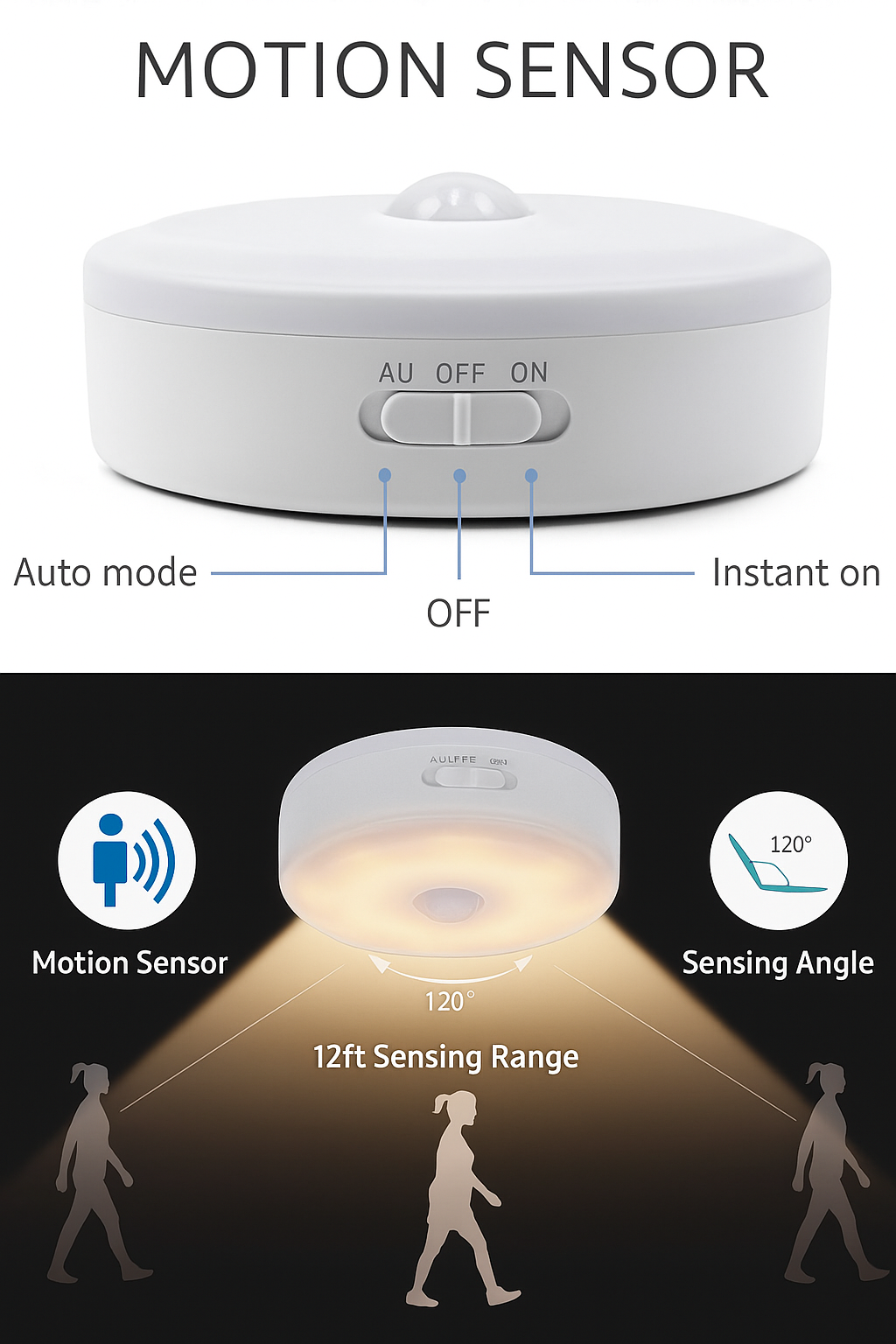 LED Motion Sensor Night Lamp – USB Rechargeable, Cordless, Stick-On Light for Hallways, Bedrooms & More (Pack of 2, Warm White)