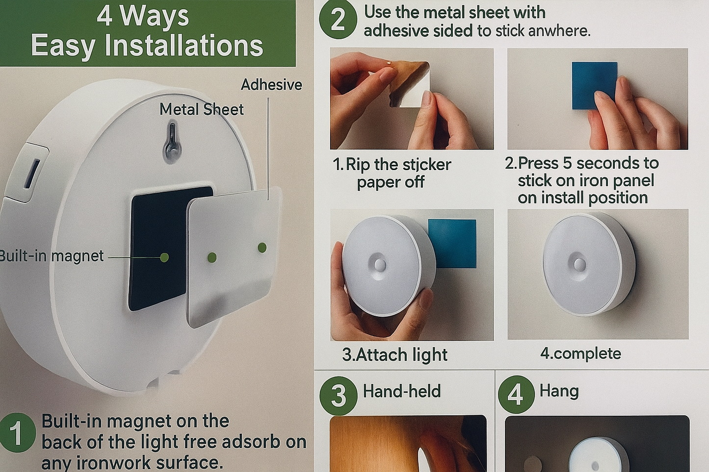 LED Motion Sensor Night Lamp – USB Rechargeable, Cordless, Stick-On Light for Hallways, Bedrooms & More (Pack of 2, Warm White)