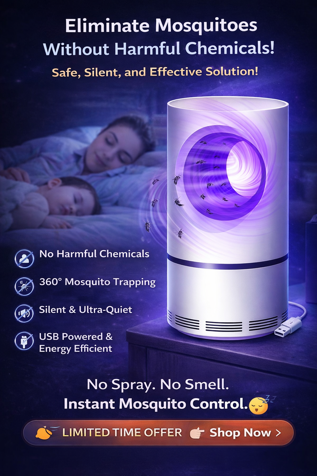 🦟 Mosquito Killer Lamp – Eco-Friendly USB Electric Bug Zapper