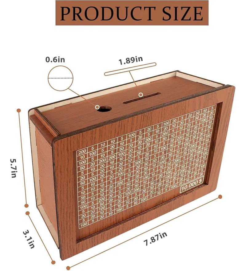 Wooden Money Saving Box for ₹1 Lakh Target – Marker Included