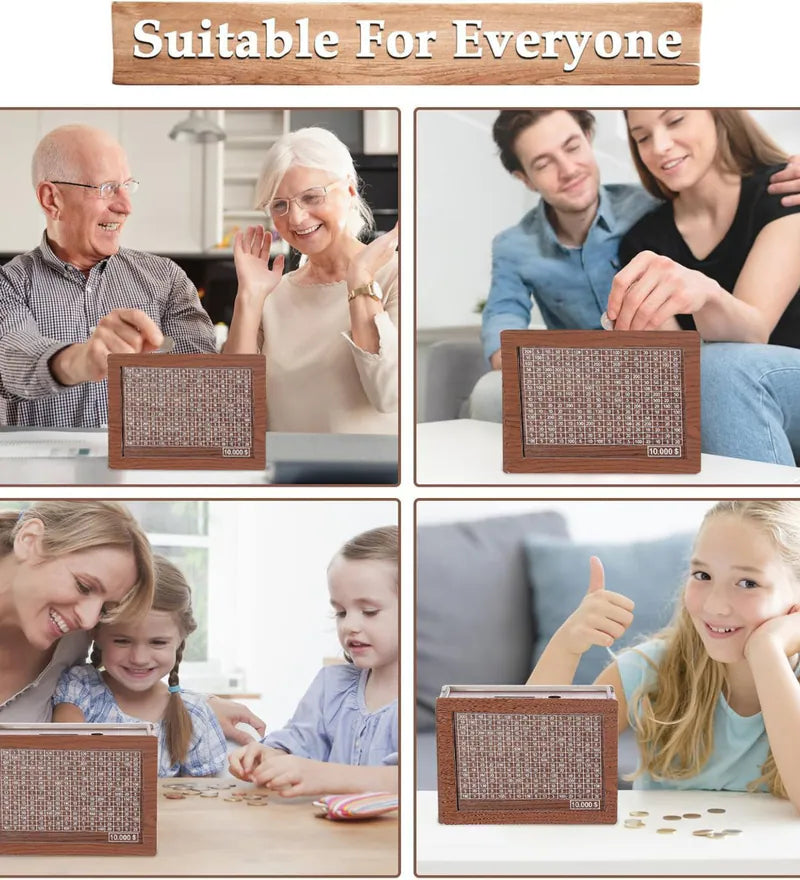 Wooden Money Saving Box for ₹1 Lakh Target – Marker Included