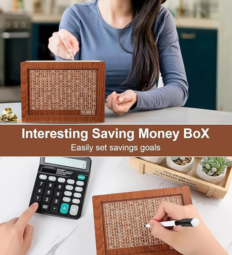 Wooden Money Saving Box for ₹1 Lakh Target – Marker Included
