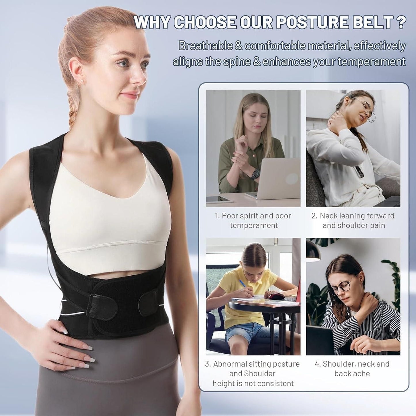 Adjustable Back Posture Corrector / Slouching Relief Pain Belt (For Men & Women)