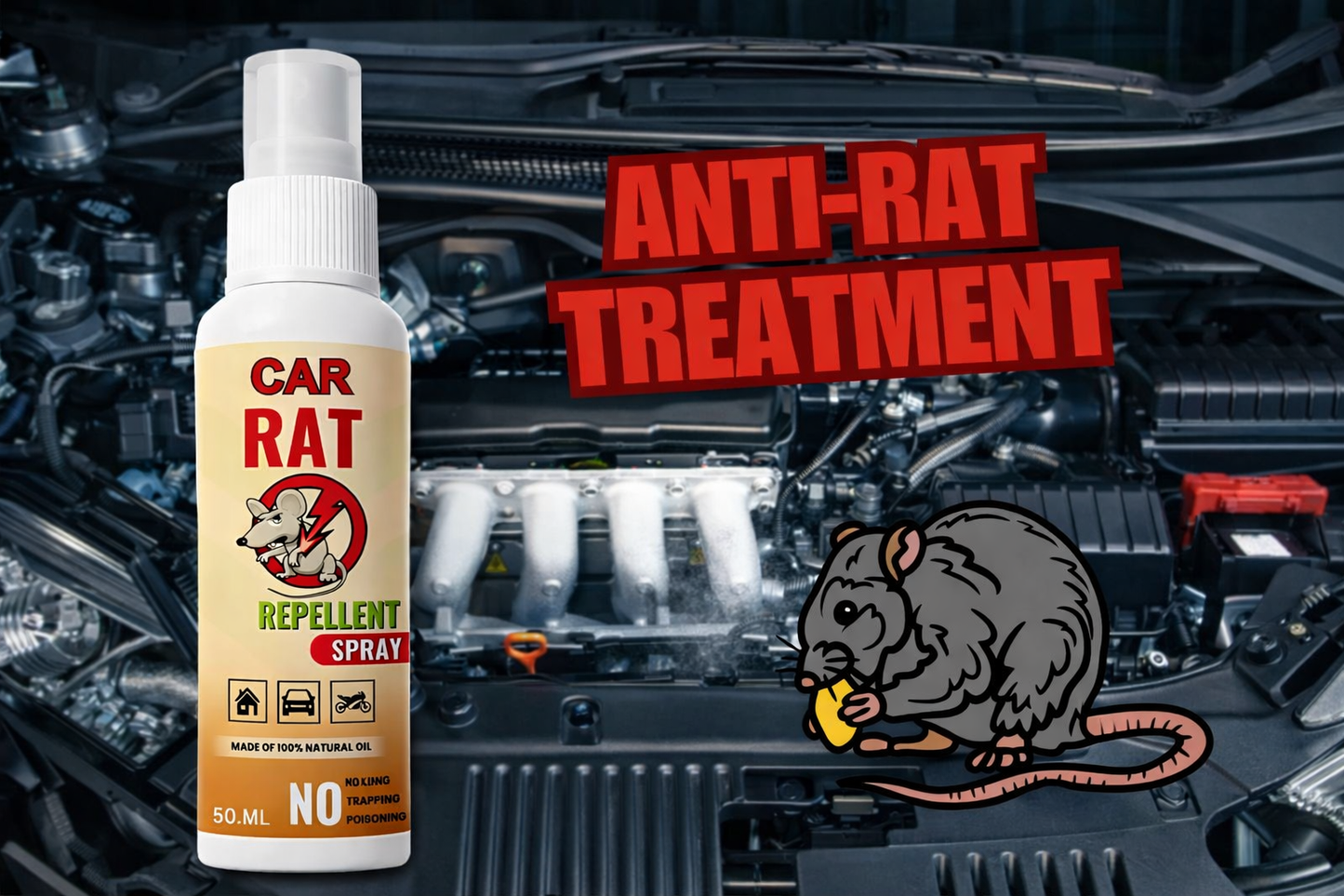 🐀✨ Rat Repellent Spray (Pack of 2) 🚗🛡️