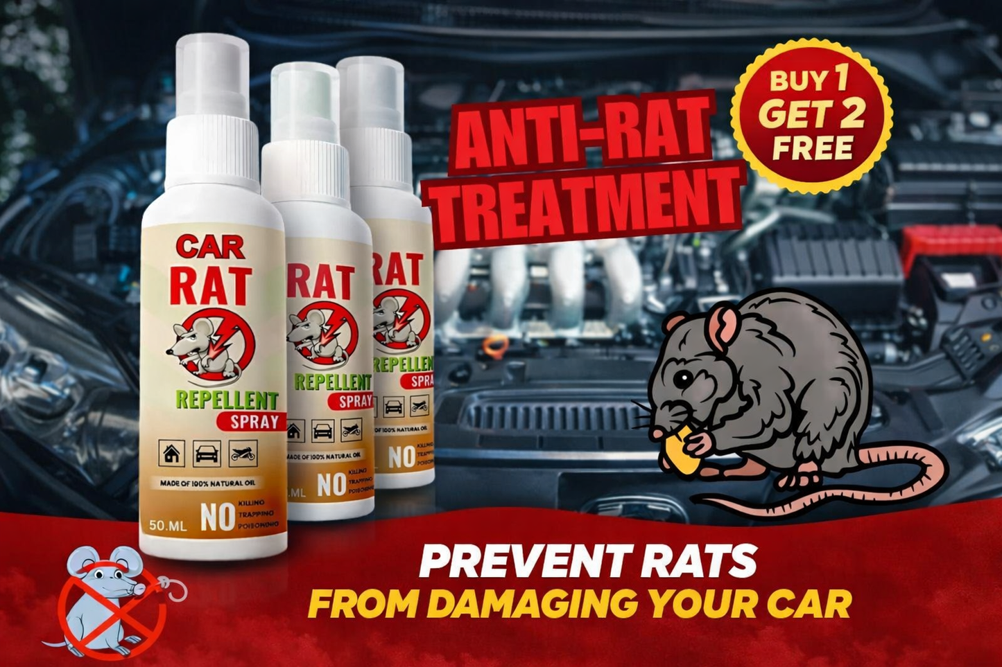 🐀✨ Rat Repellent Spray (Pack of 2) 🚗🛡️