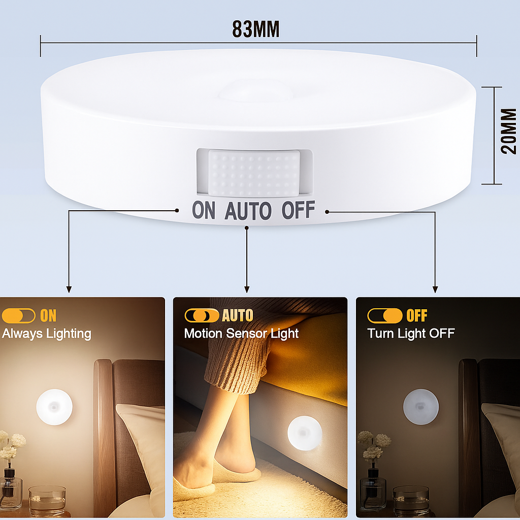 LED Motion Sensor Night Lamp – USB Rechargeable, Cordless, Stick-On Light for Hallways, Bedrooms & More  (Pack of 2, Warm White)