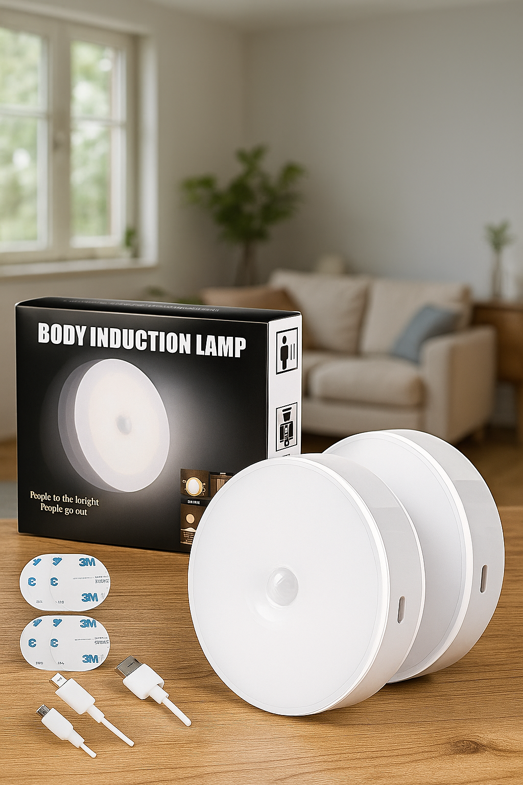 LED Motion Sensor Night Lamp – USB Rechargeable, Cordless, Stick-On Light for Hallways, Bedrooms & More  (Pack of 2, Warm White)