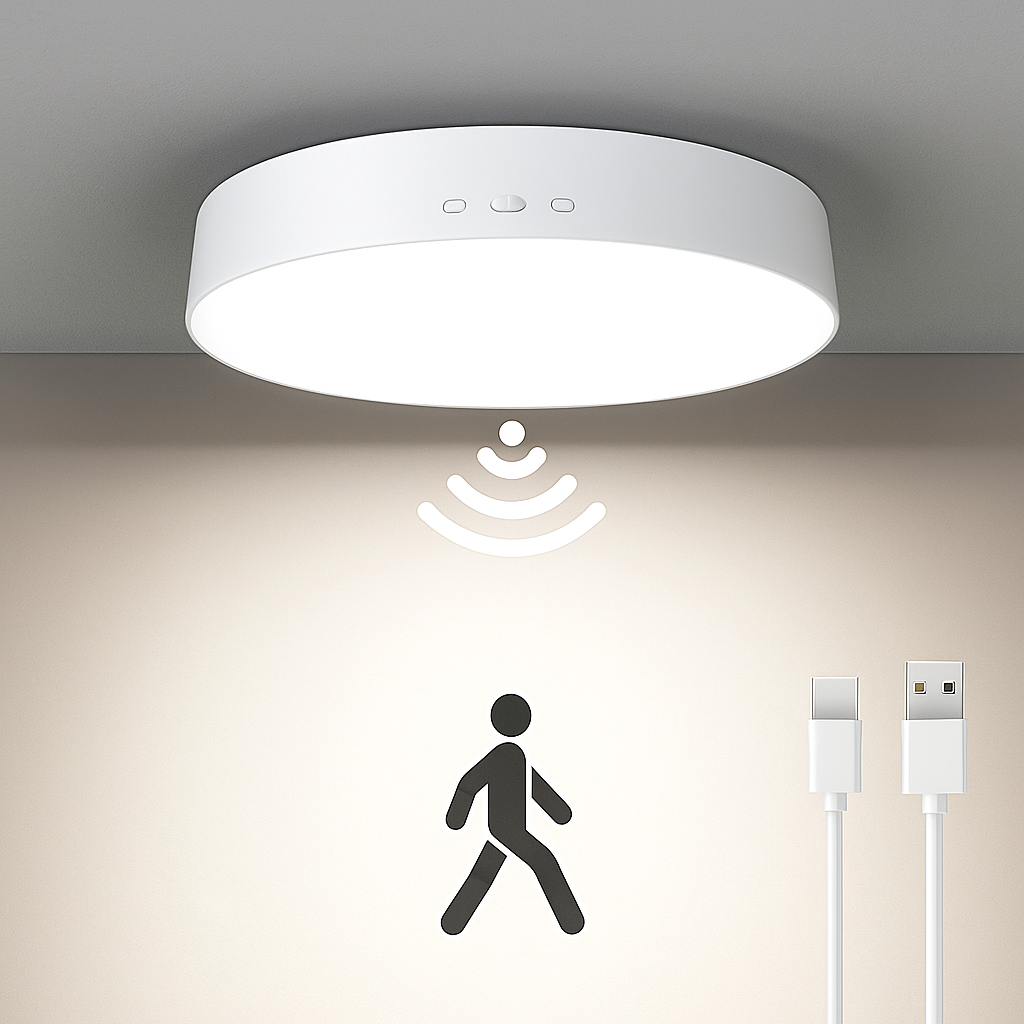 LED Motion Sensor Night Lamp – USB Rechargeable, Cordless, Stick-On Light for Hallways, Bedrooms & More  (Pack of 2, Warm White)