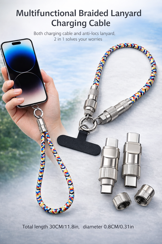 2-in-1 USB Charging Cable Lanyard with 60W Fast Charging | Neck/Wrist Phone Strap – Outdoor Ready