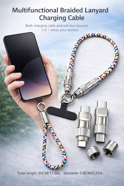 2-in-1 USB Charging Cable Lanyard with 60W Fast Charging | Neck/Wrist Phone Strap – Outdoor Ready