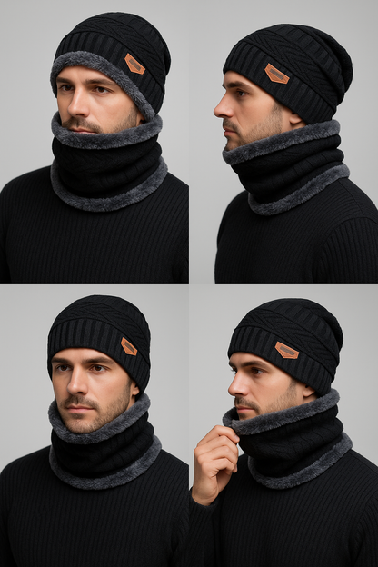 WinterShield™ Ultra-Warm Knitted Beanie + Fleece Neck Warmer Combo | Unisex | Thermal Winter Protection Set