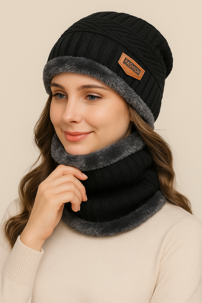 WinterShield™ Ultra-Warm Knitted Beanie + Fleece Neck Warmer Combo | Unisex | Thermal Winter Protection Set