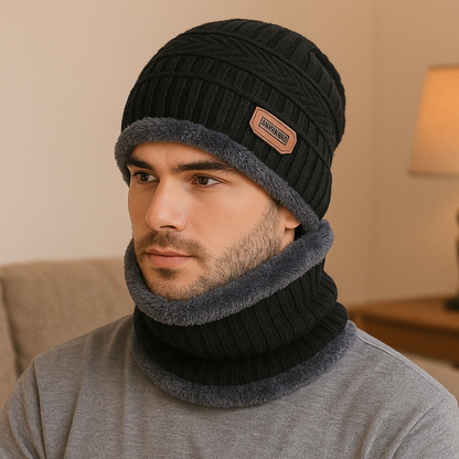 WinterShield™ Ultra-Warm Knitted Beanie + Fleece Neck Warmer Combo | Unisex | Thermal Winter Protection Set
