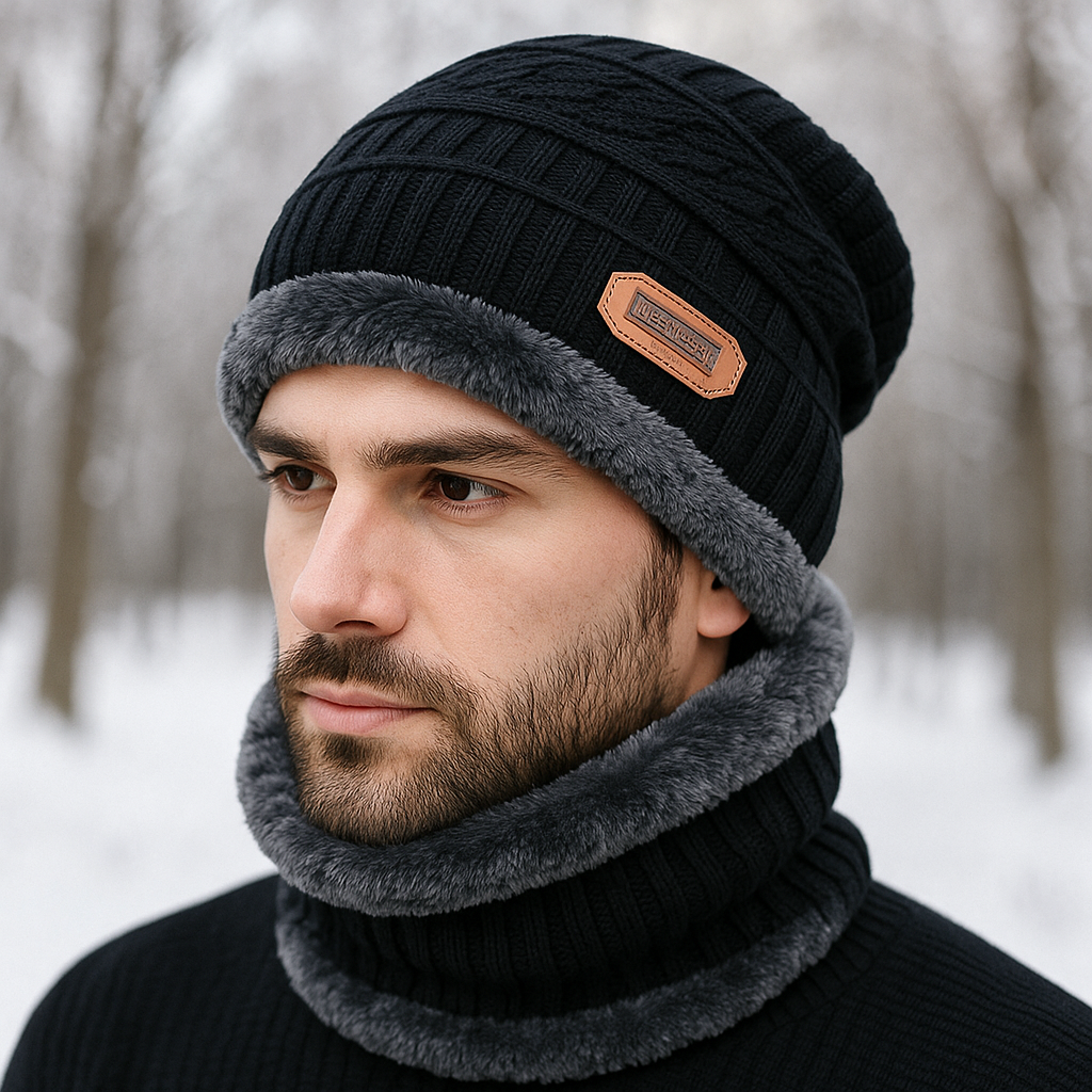 WinterShield™ Ultra-Warm Knitted Beanie + Fleece Neck Warmer Combo | Unisex | Thermal Winter Protection Set