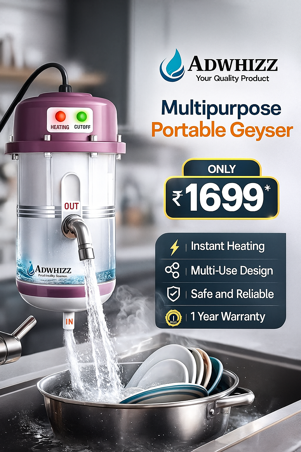 🔥Adwhizz Instant Portable Water Geyser - Hot Water in Seconds🔥