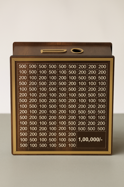 Wooden Money Saving Box for ₹1 Lakh Target – Marker Included
