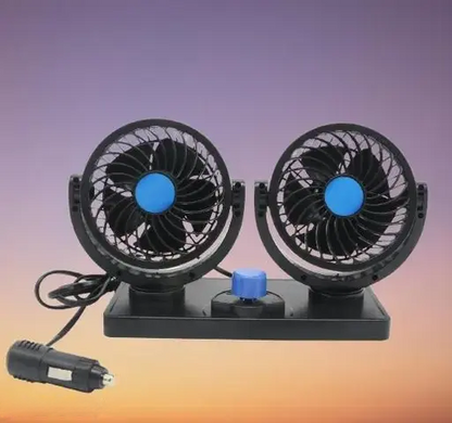 12V Dual Head Car Fan – Powerful 2-Speed Dashboard Cooling with 360° Rotation | Electric Auto Air Circulator for All Vehicles