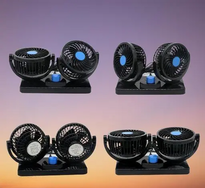 12V Dual Head Car Fan – Powerful 2-Speed Dashboard Cooling with 360° Rotation | Electric Auto Air Circulator for All Vehicles
